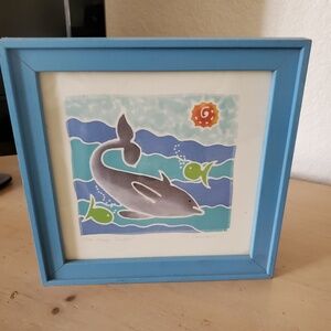 By P.J.Chicarro Batik Framed Dolphin On Silk Framed Picture